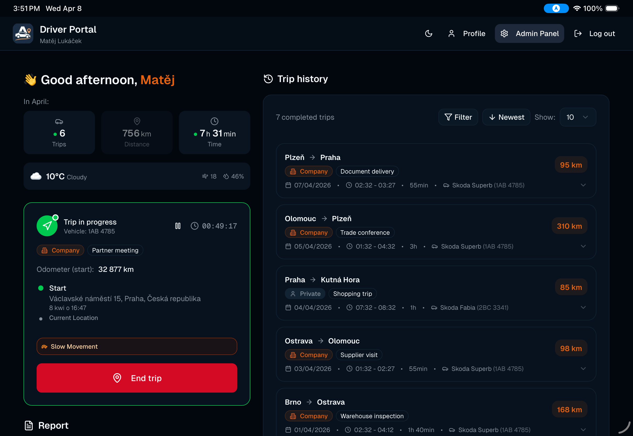 Driver portal - dark mode