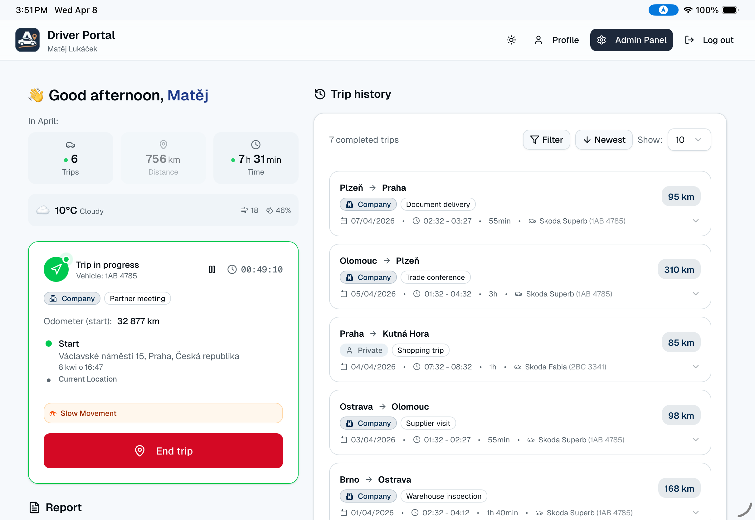Driver portal - light mode